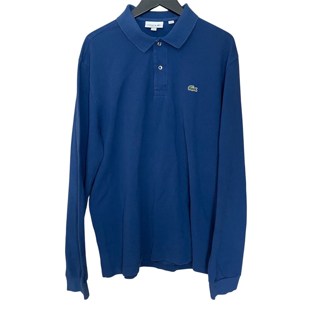 Lacoste L1312 Polo Shirt Mens 3XL Blue Long Sleeve Classic Fit Cotton Pique